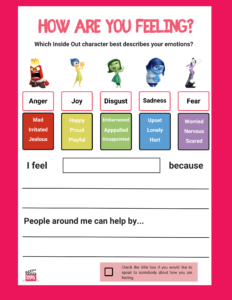 Inside Out worksheet designed to help gauge the feelings of young students