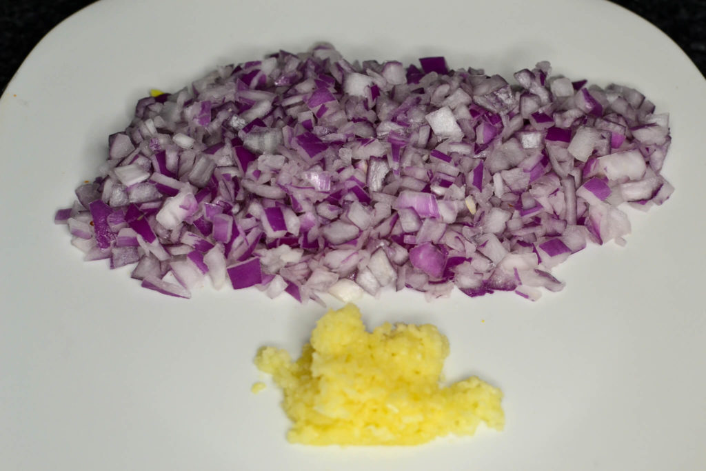 diced onions and minced garlic
